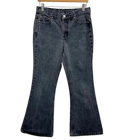 Vintage 90s Bell Bottom Jeans Canyon River Blues Black Stone Wash Denim 32x30 - Picture 1 of 10